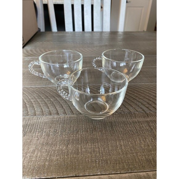 Glass punch cups with rope handles set of 3 - Picture 1 of 5